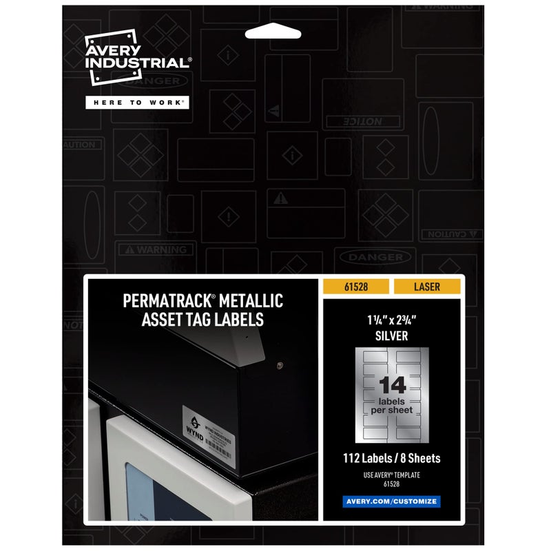 Avery Metallic Asset Tag Labels, 1-1/4 x 2-3/4", Laser Printable Tags, 112 Waterproof Labels (61528) - Image 1